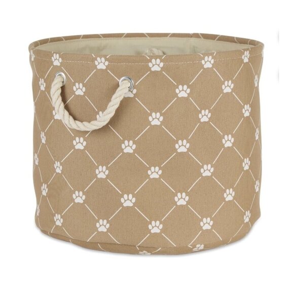 $8 WHEN BUNDLED 12" x 15" Round Fabric Paw Print Medium Pet Toy Bin NEW WITH TAG - Picture 1 of 7